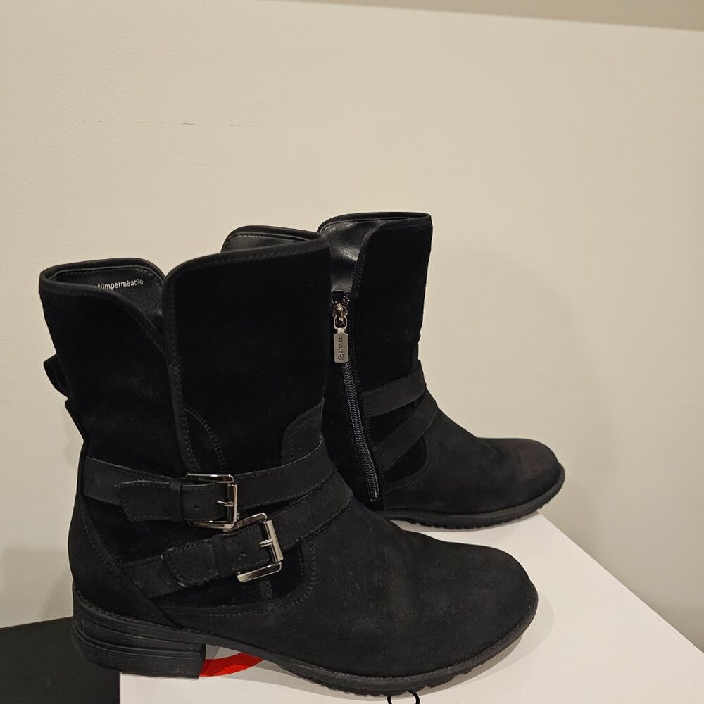 Blondo Tula Waterproof Black Multi Leather Suede Moto Biker Boot SZ 8 M US